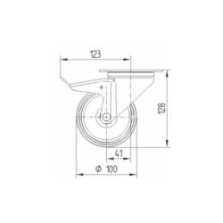 Roulette pivotante bleue pour flight case, avec frein