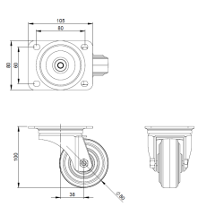 SMALL blue flight case swivel castor, unbraked