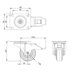 SMALL blue flight case swivel castor, braked