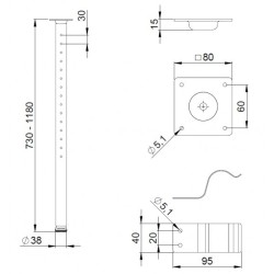 Set de 2 pieds de table téléscopiques