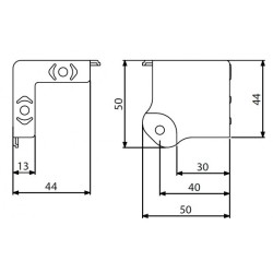 Case corner two-leg cranked for flush-fitting lid section