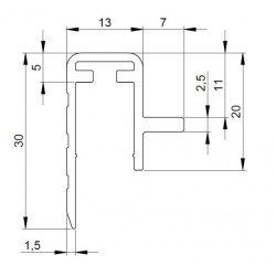 Profiel voor ingewerkt deksel (lengte 199 cm)