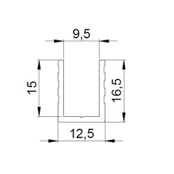 Profilé U (9,5mm) de recouvrement parois séparatrices 199cm