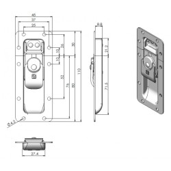 Narrow recessed butterfly latch